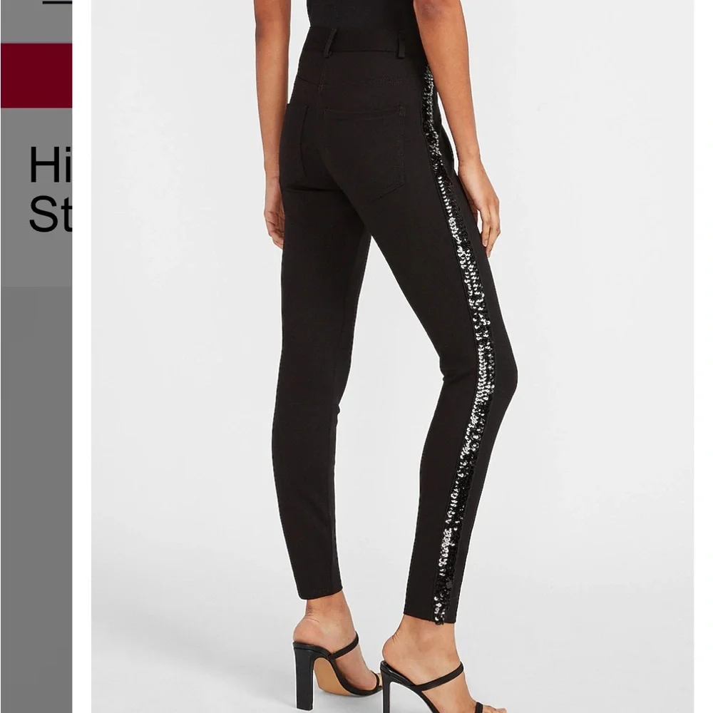 Express High Waisted Black Sequin Side Stripe Legging - Picture 3 of 5